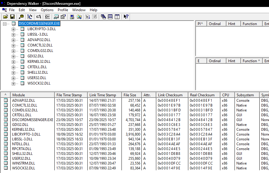 DiscordMessenger.exe with no errors in depends.exe
