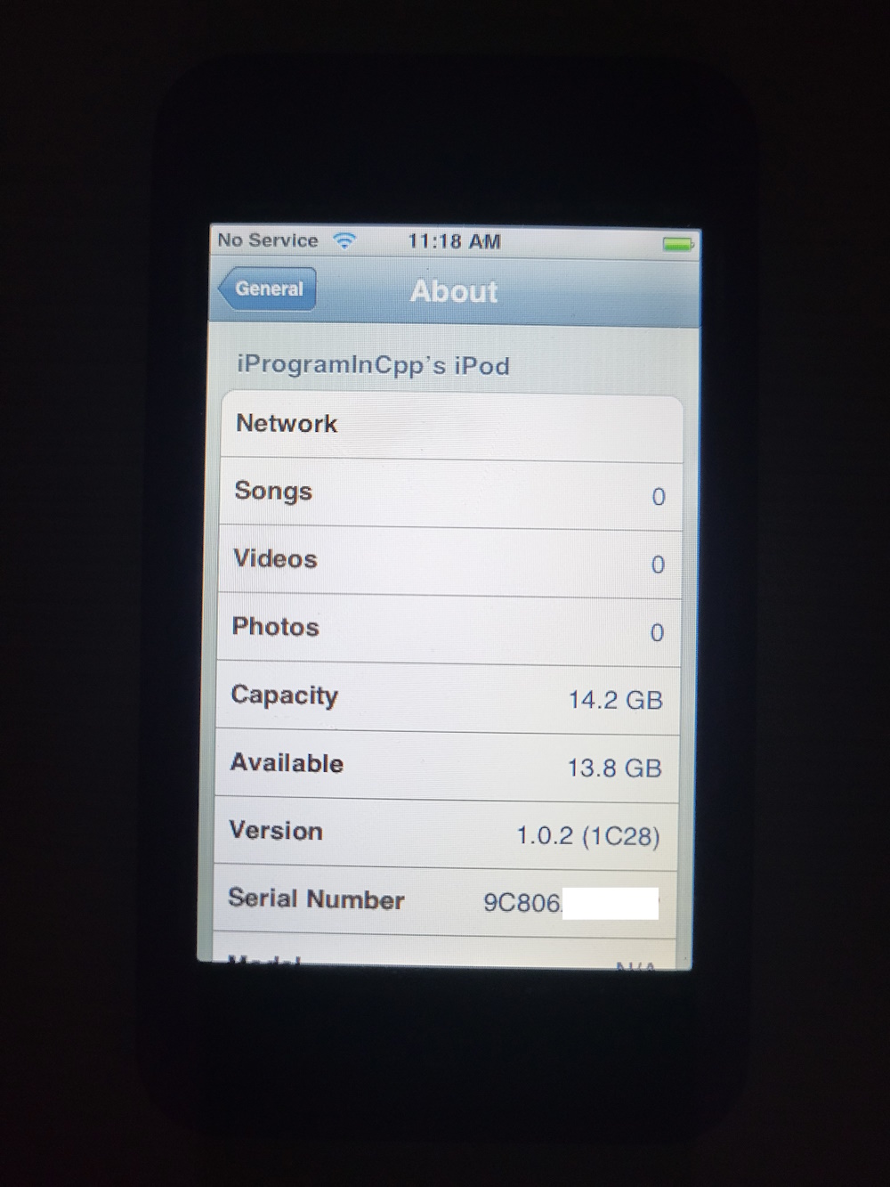 irl shot of iPhone OS 1.0.2 on iPod touch